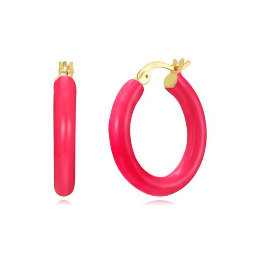 Boucles d'oreilles Argent Doré 23mm PEL1132DOHP23 Créoles Émail Fuchsia