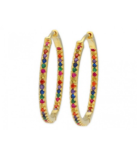 Boucles d'oreilles Argent Doré 28mm Liska MED143A-D 3 Créoles Zircons Multicolores