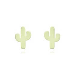 Pendientes Plata Dorada 4x6mm PEL1124DOME Cactus Enamel