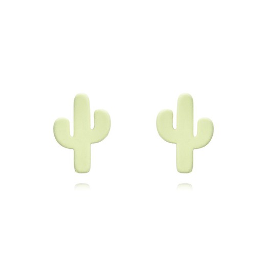 Pendientes Plata Dorada 4x6mm PEL1124DOME Cactus Enamel