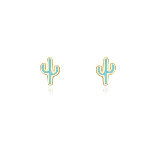 Arracades Plata Daurada 4x6mm PEL1127DOET Cactus Enamel