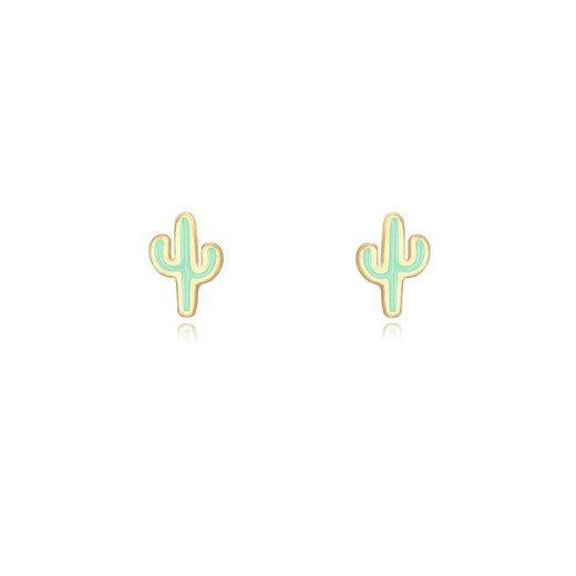 Boucles d'oreilles Argent Doré 4x6mm PEL1127DOME Cactus Émail