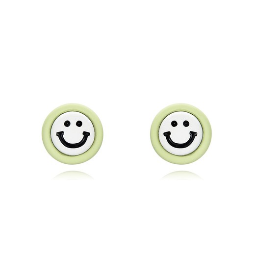 Pendientes Plata Dorada 7mm PEL1131DOME Smiley Enamel