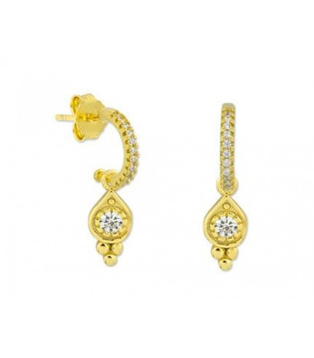 Boucles d'oreilles Liska Argent Doré MED052A-D Semi-créoles Zircons