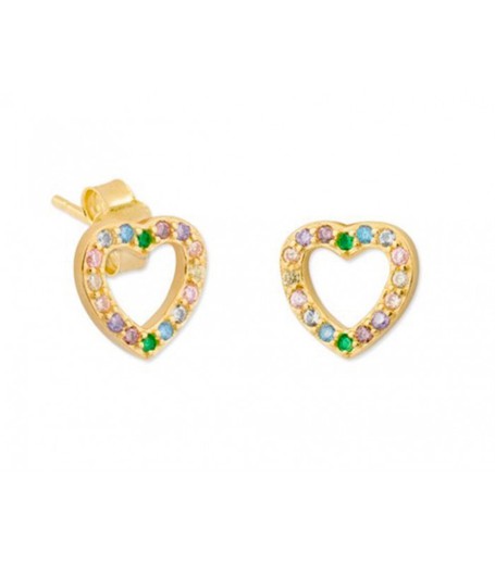 Pendientes Plata Dorada Liska MED304A-D Corazón Circonitas Multicolor