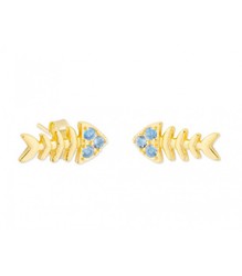 Pendientes Plata Dorada Liska MED318A-D Pez Circonitas Azules