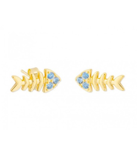 Boucles d'oreilles Liska Argent Doré MED318A-D Poisson Zircon Bleu