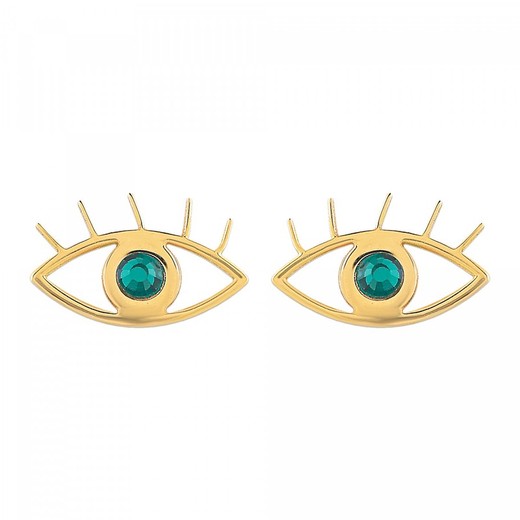 Pendientes Plata Dorada Sovrani AVP096 Ojos Con Cristal Verde