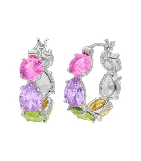 Pendientes Plata Liska 2cm LAD7207A Aro Circonitas Multicolor