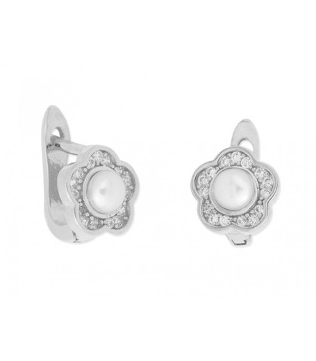 Boucles d'oreilles Liska Argent 7mm BAM013A Fleur Zircone Perles