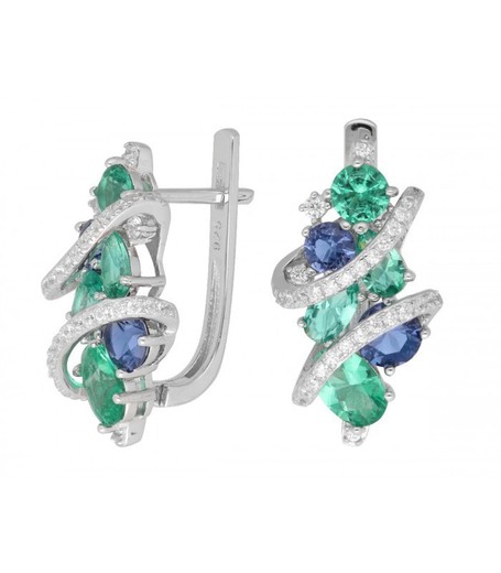 Orecchini in Argento Liska LAD7270A Bicolore Verde Zirconi Blu