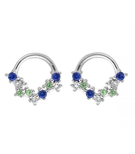 Pendientes Plata Liska LAD7272A Aro Circonitas Azules Bicolor Verde