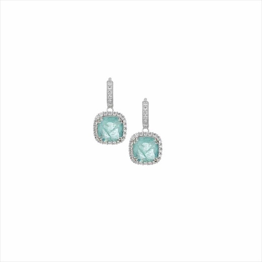 Pendientes Plata Sovrani 1cm J9840 Cuadrado Con Circonitas Cristal Turquesa