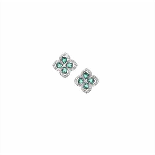 Pendientes Plata Sovrani 1cm J9849 Flor Circonitas Esmeraldas