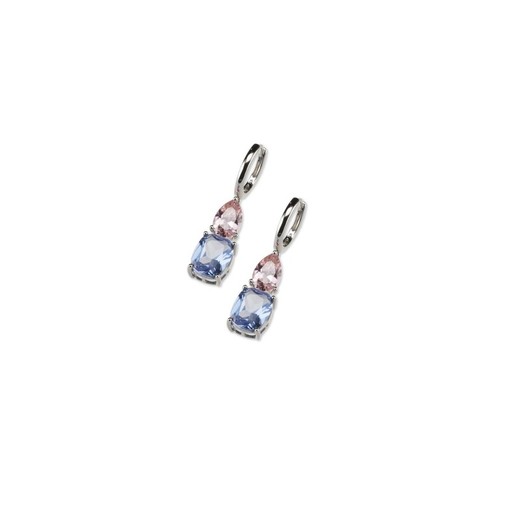 Pendientes Plata Sovrani 2cm J8160 Aros Con Circonitas Rosa Y Azul