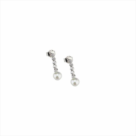 Pendientes Plata Sovrani 2cm J8415 Tira De Circonitas Perlas