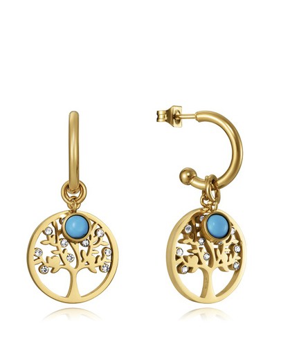 Viceroy Women's Earrings Golden Steel Hoops Tree of Life Turquoise Stone 15104E01012