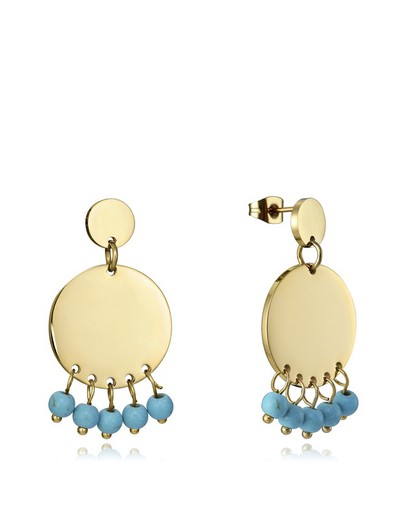 Pendientes Viceroy Mujer Acero Dorado Disco Perlas Azules 1340E01012