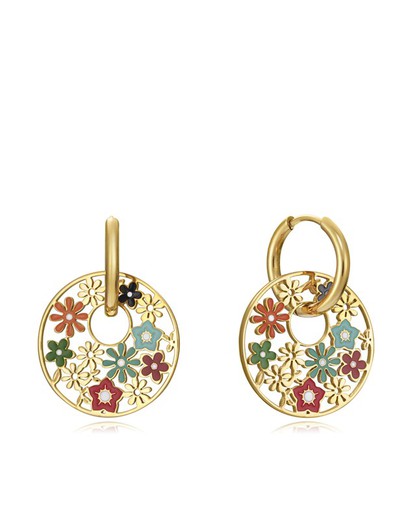 Boucles d'Oreilles Femme Viceroy Acier Doré Fleurs Multicolores 75290E09019