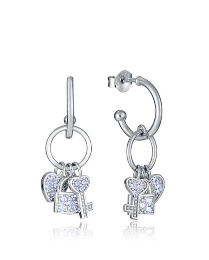 Pendientes Viceroy Plata 2,7cm Mujer 9138E000-30 Llave Candado Corazón Circonitas