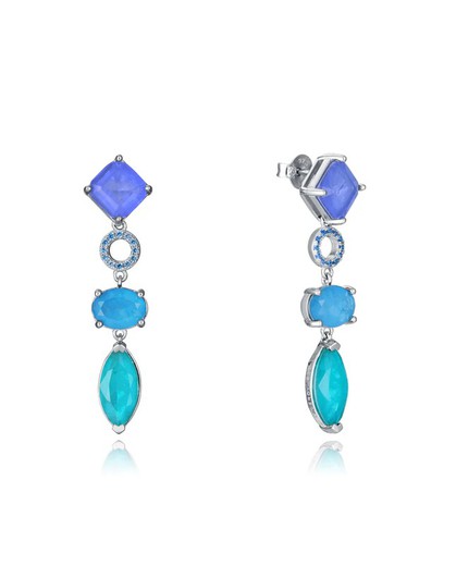 Pendientes Viceroy Plata 4cm Mujer 2306E000-59 Cristales Verde Bicolor Azul