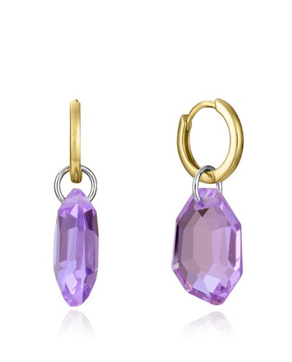 Pendientes Viceroy Plata Bicolor Dorada 2,8cm Mujer 13229E100-57 Cristal Morado