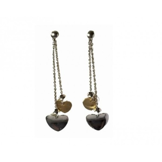 Pendientes Xernus Plata Bicolor Dorada NF2271 Largos Con Corazones