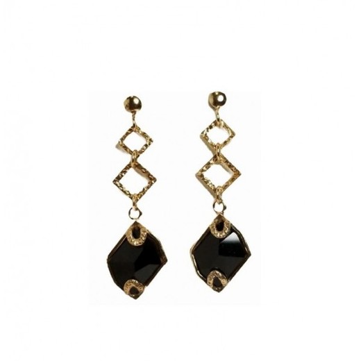 Pendientes Xernus Plata Dorada 1ER2414 Largos Con Cristal Negro