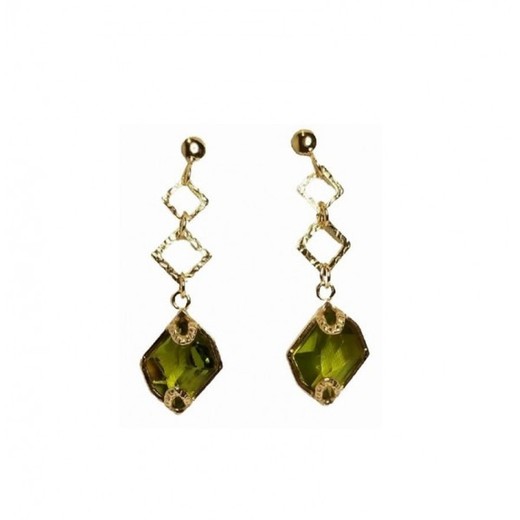 Pendientes Xernus Plata Dorada 1ER2415 Largos Con Cristal Peridoto