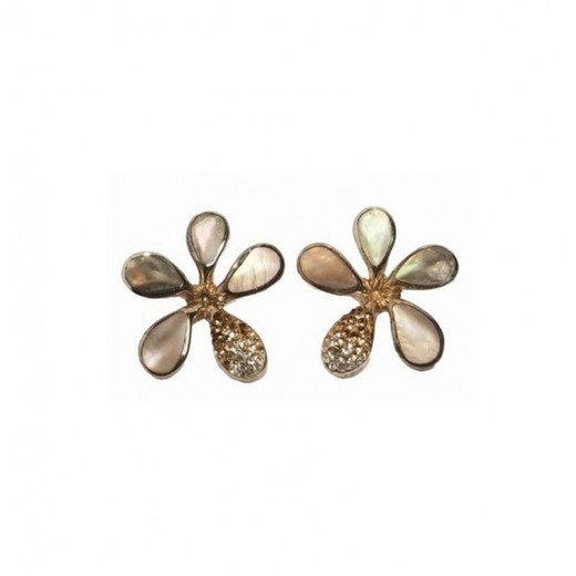 Pendientes Xernus Plata Dorada NF1378A Flor Con Circonitas Y Petalos