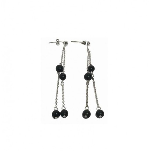 Pendientes Xernus Plata NF1360 Largos Con Esferas Negras