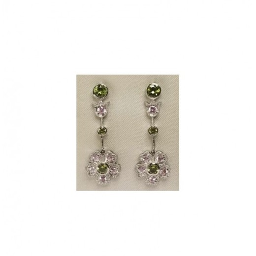 Pendientes Xernus Plata NF1519 Flor Con Circonitas Bicolor Peridoto