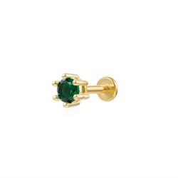 Piercing Acero Dorado 4mm PZA0018DOZV Circonita Central Verde