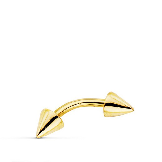 18kt Gold Eyebrow Piercing with Two Spikes Ball 15x4mm 13756