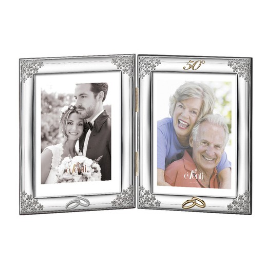 Cadre Photo Double Anniversaire 13x18cm EV9258/04C Alliances - 50 Ans Fleurs