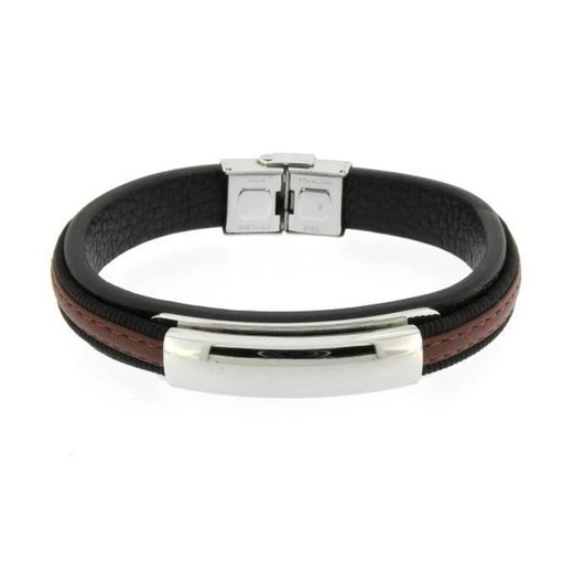 Pulsera Acero Argent Basic 20,5cm PUHS4156 Piel Negra Bicolor Marrón