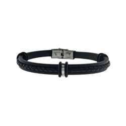 Pulsera Acero Argent Basic 21,5cm PUHS0488N Piel Negra