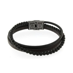 Pulsera Acero Argent Basic 21cm PUHS4241 Bolas Piel Negra Marrón