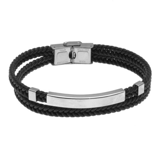 Pulsera Acero Argent Basic 22cm PUHS1812 Piel Negra Trenzada