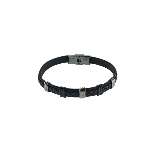 Pulsera Acero Argent Basic 22cm PUHS2250N Piel Negra