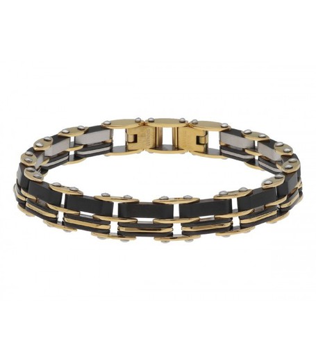 Pulsera Acero Bicolor Dorado Hombre Liska MTC124BR Piel Negra