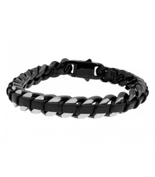 Pulsera Acero Bicolor Negro Hombre Liska RB153BR Piel Negra Cadena