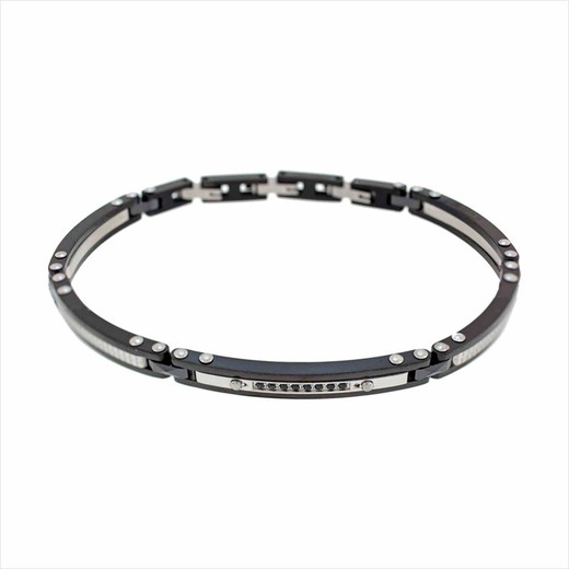 Pulsera Acero Bicolor Negro Sovrani AV0287 Placa Circonitas Negras