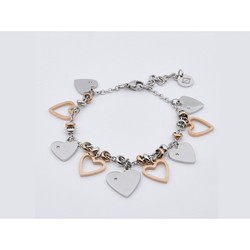 Pulsera Acero Bicolor Rosado Sovrani AV0068 Charms Corazones