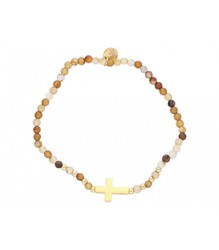 Pulsera Acero Dorado Liska Mujer SHA137-2 Brown Ágata Cruz