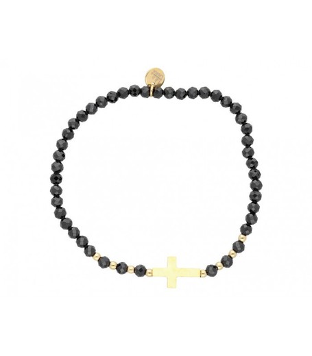 Pulsera Acero Dorado Liska Mujer SHA137-3 Black Ágata Cruz