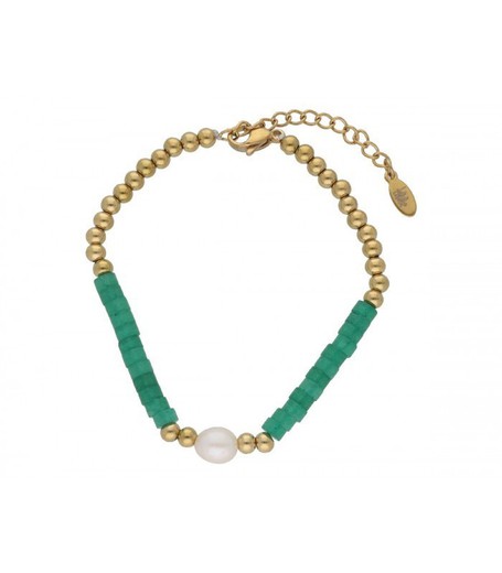 Pulsera Acero Dorado Liska Mujer SHA155-GJ Jade Perla