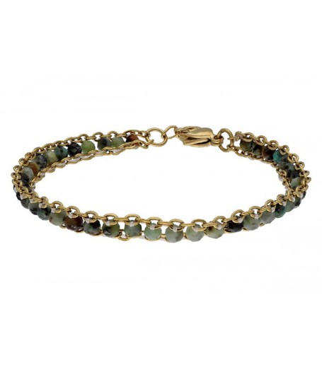 Pulsera Acero Dorado Liska Mujer SHA183 Piedras Naturales Verdes