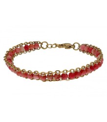 Pulsera Acero Dorado Liska Mujer SHA184 Piedras Naturales Rojas