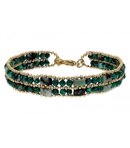 Pulsera Acero Dorado Liska Mujer SHA187 Piedras Naturales Verdes